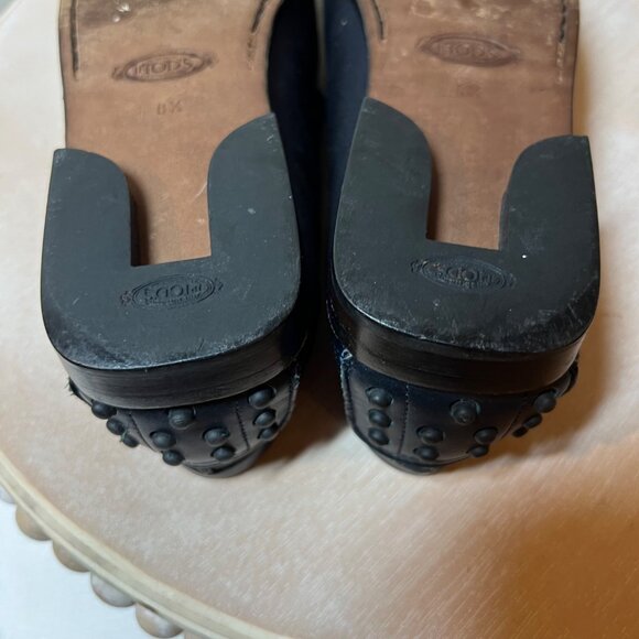 Tod's Women's Satin Loafer Shoe Size 8.5 Navy Blue Driving Shoe - Picture 10 of 11